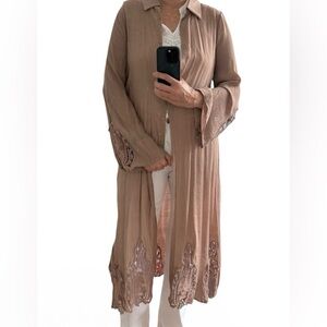 Mauve Lace-Trim knee length shirt  size L